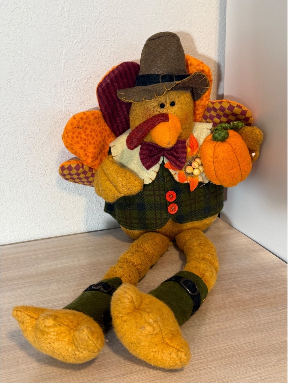 Stuffed Thanksgiving Turkey Plush Decor with Pumpkin